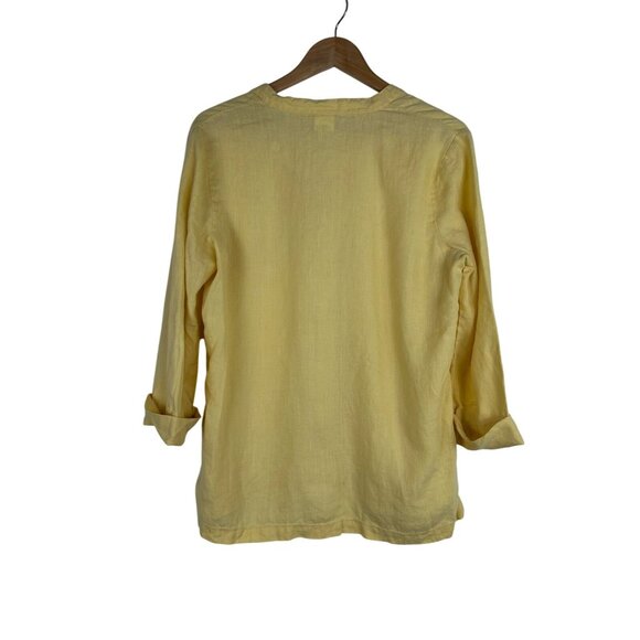 Hot Cotton Women's 100% Linen Yellow Long Sleeve Button Up Shirt Medium - Picture 2 of 14